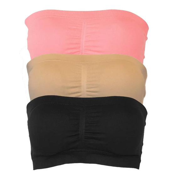 3pcs SET Strapless Bandeau Padded Tube Top Bra Stretch Non-slip Tan Nude - Picture 1 of 8